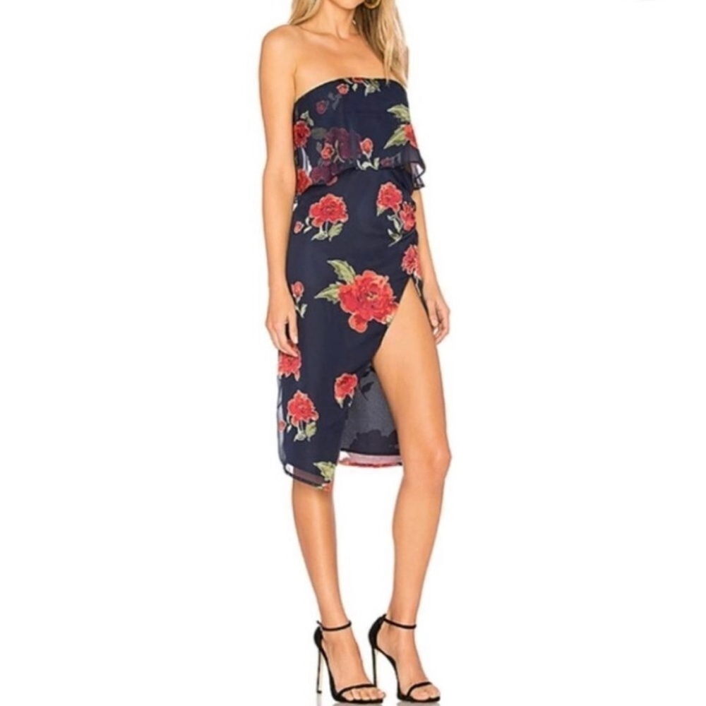Lovers + Friends Strapless Rose Print Mini Dress